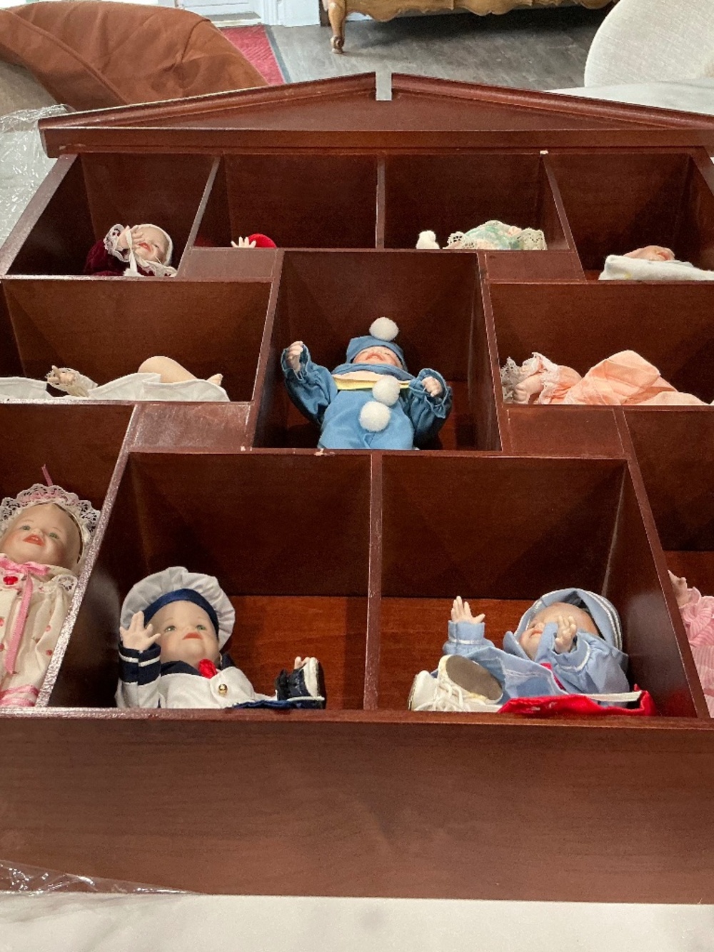 Ashton Drake Picture Perfect Porcelain Baby Dolls in Wooden Display Cabinet